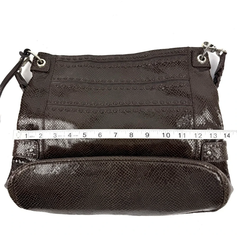 Brighton Embossed Snakeskin Hobo Handbag Brown Leather Shoulder Bag With Charm